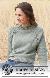 Sage Twist / DROPS 237-31 - Sweter na drutach, przerabiany od góry do dołu, z reglanowymi rękawami, podwójnym wykończeniem dekoltu i warkoczami, z włóczki DROPS BabyMerino. Od S do XXXL.