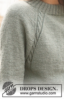Sage Twist / DROPS 237-31 - Sweter na drutach, przerabiany od góry do dołu, z reglanowymi rękawami, podwójnym wykończeniem dekoltu i warkoczami, z włóczki DROPS BabyMerino. Od S do XXXL.