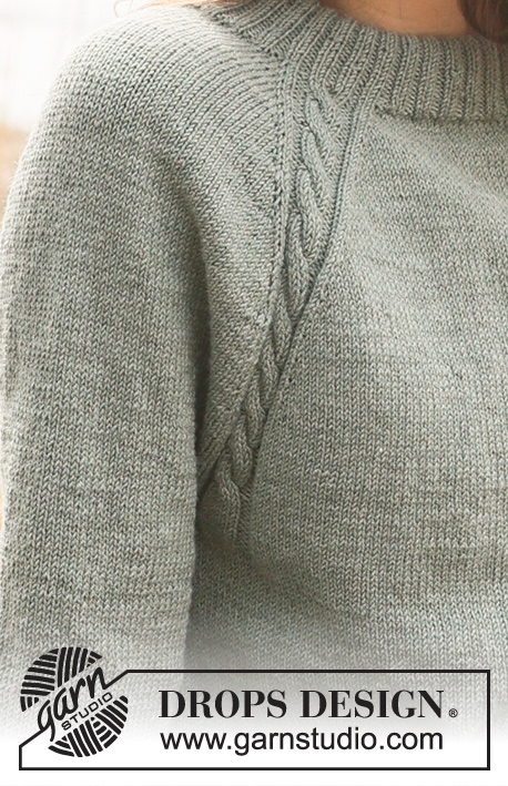 Sage Twist / DROPS 237-31 - Sweter na drutach, przerabiany od góry do dołu, z reglanowymi rękawami, podwójnym wykończeniem dekoltu i warkoczami, z włóczki DROPS BabyMerino. Od S do XXXL.