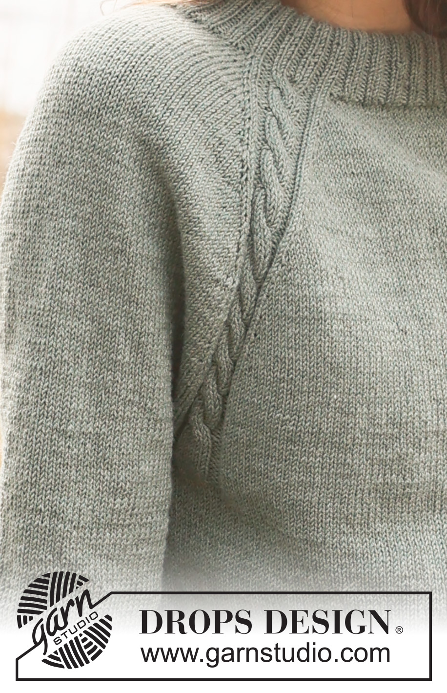 Sage Twist / DROPS 237-31 - Sweter na drutach, przerabiany od góry do dołu, z reglanowymi rękawami, podwójnym wykończeniem dekoltu i warkoczami, z włóczki DROPS BabyMerino. Od S do XXXL.
