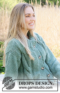 Scent of Sage Cardigan / DROPS 237-37 - Knitted jacket in DROPS Wish or 2 strands DROPS Air. The piece is worked bottom up with cables and double neck. Sizes S - XXXL.