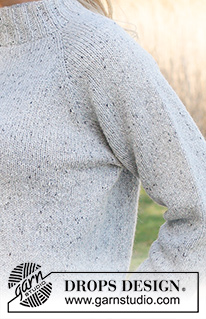 Back to Boston / DROPS 237-40 - Sweter na drutach, przerabiany od góry do dołu, z reglanowymi rękawami i podwójnym wykończeniem dekoltu, z włóczki DROPS Soft Tweed. Od S do XXXL.