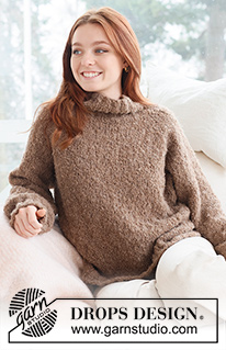 Walnut Wonder / DROPS 237-41 - Knitted jumper in DROPS Alpaca Bouclé. The piece is worked top down with raglan, stocking stitch and high neck. Sizes S - XXXL.