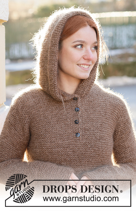 Woodland Pixie / DROPS 237-5 - Knitted sweater with hood in DROPS Nord and DROPS Kid-Silk. Piece is knitted bottom up in garter stitch with vent in the neck and vents in the sides. Size: S - XXXL