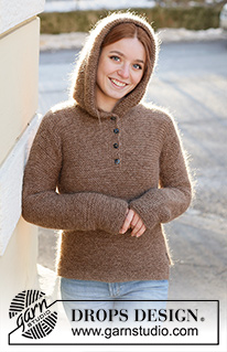 Woodland Pixie / DROPS 237-5 - Knitted sweater with hood in DROPS Nord and DROPS Kid-Silk. Piece is knitted bottom up in garter stitch with vent in the neck and vents in the sides. Size: S - XXXL