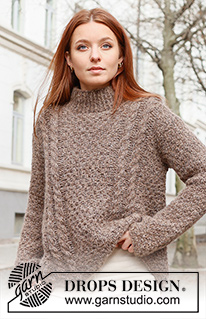 Chestnut Street / DROPS 237-6 - Knitted jumper in DROPS Air and DROPS Brushed Alpaca Silk. The piece is worked bottom up, with cables and double moss stitch. Sizes XS - XXL.