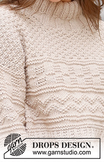 Around Town / DROPS 237-7 - Knitted sweater in DROPS Alaska or DROPS Big Merino. Piece is knitted bottom up with relief pattern and double neck edge. Size XS – XXL.