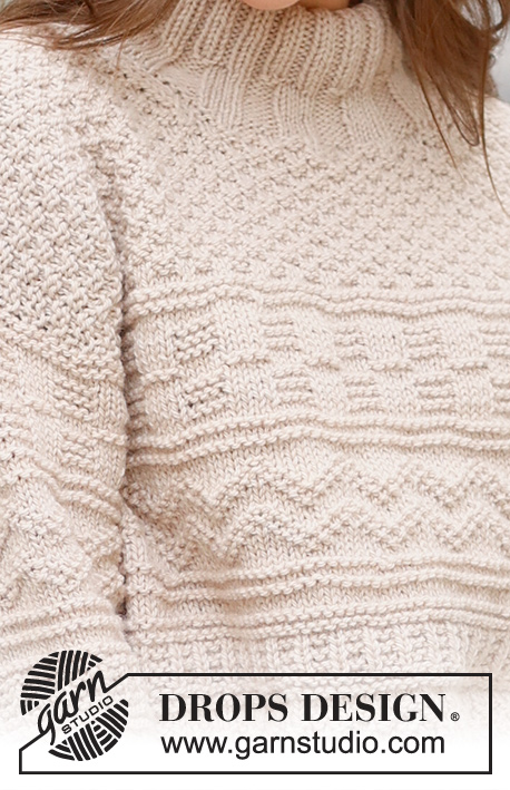 Around Town / DROPS 237-7 - Knitted sweater in DROPS Alaska or DROPS Big Merino. Piece is knitted bottom up with relief pattern and double neck edge. Size XS – XXL.