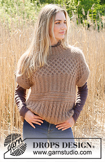Cracked Walnuts Short Sleeve / DROPS 237-9 - Strikket vest i DROPS Kid-Silk og DROPS Puna / DROPS Merino Extra Fine. Arbeidet strikkes nedenfra og opp med strukturmønster, riller, fletter, dobbel hals og vrangbord. Størrelse XS - XXL.