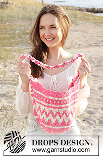Pink Peaks Bag / DROPS 238-11 - Saco crochetado de baixo para cima com jacquard, em DROPS Paris.