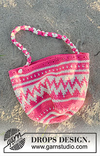 Pink Peaks Bag / DROPS 238-11 - Saco crochetado de baixo para cima com jacquard, em DROPS Paris.