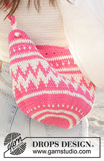 Pink Peaks Bag / DROPS 238-11 - Saco crochetado de baixo para cima com jacquard, em DROPS Paris.