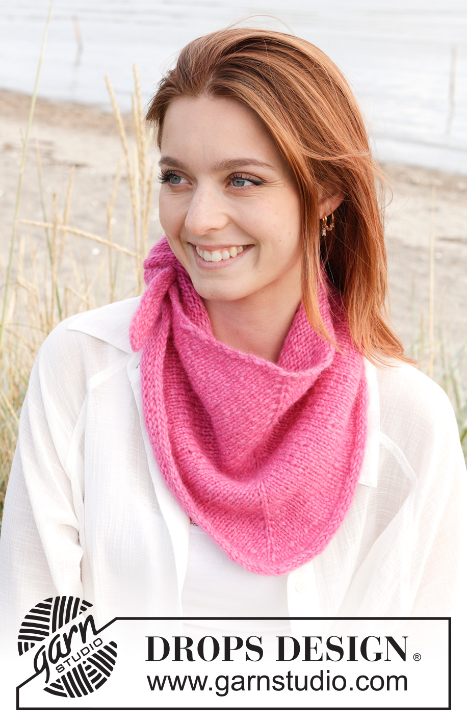 Strawberry Blush / DROPS 238-15 - Knitted shawl in DROPS Air. The piece is worked top down in stocking stitch, with an I-cord edge.