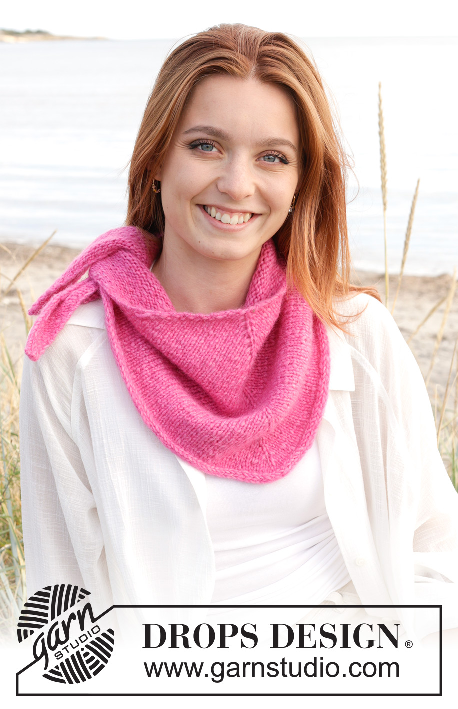 Strawberry Blush / DROPS 238-15 - Knitted shawl in DROPS Air. The piece is worked top down in stocking stitch, with an I-cord edge.
