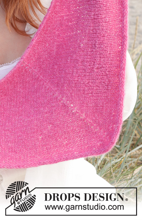 Strawberry Blush / DROPS 238-15 - Knitted shawl in DROPS Air. The piece is worked top down in stocking stitch, with an I-cord edge.