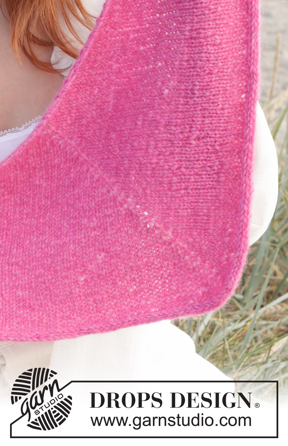 Strawberry Blush / DROPS 238-15 - Knitted shawl in DROPS Air. The piece is worked top down in stocking stitch, with an I-cord edge.