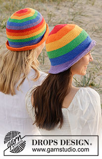 True Colours Hat / DROPS 238-19 - Pruhovaný duhový klobouk háčkovaný shora dolů z příze DROPS Paris. Velikost S – XL