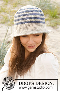 Sunny Sailor / DROPS 238-21 - Heklet hatt i DROPS Bomull-Lin eller DROPS Paris. Arbeidet hekles rundt, ovenfra og ned med striper. Størrelse S - XL.
