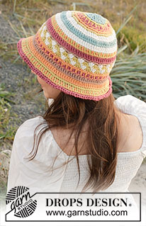 Painted Canyon Hat / DROPS 238-22 - Crocheted hat in DROPS Paris. The piece is worked top down, with coloured pattern. Sizes S - XL.