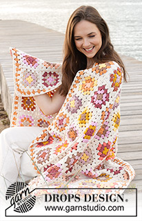 Country Quilt / DROPS 238-3 - Manta a ganchillo con cuadrados granny en DROPS Paris.
