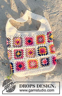 Tuscan Tiles Tote / DROPS 238-4 - Gehaakte tas in DROPS Safran. Het werk wordt gehaakt met oma vierkanten.