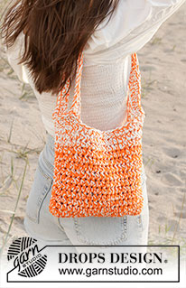 Tangerine Tickle Bag / DROPS 238-7 - Gehaakte tas in 3 draden DROPS Paris. Het werk wordt van onder naar boven gehaakt