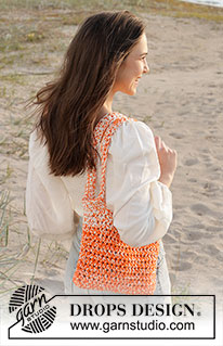 Tangerine Tickle Bag / DROPS 238-7 - Gehaakte tas in 3 draden DROPS Paris. Het werk wordt van onder naar boven gehaakt