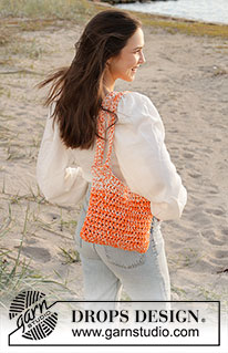 Tangerine Tickle Bag / DROPS 238-7 - Gehaakte tas in 3 draden DROPS Paris. Het werk wordt van onder naar boven gehaakt