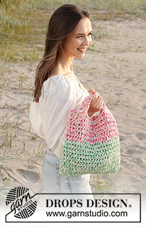 Sweet Melon Bag / DROPS 238-8 - Gehäkelte Tasche in 3 Fäden DROPS Paris. Die Arbeit wird von unten nach oben gehäkelt.