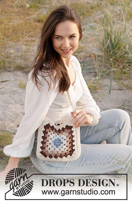 Campus Crossbody Bag / DROPS 238-9 - Gehaakt tas in DROPS Paris. Het werk wordt in een vierkant gehaakt.