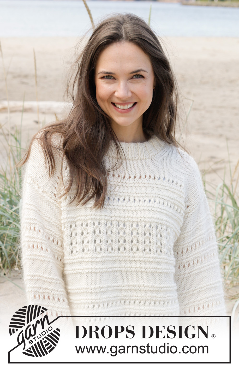 Tip of the Iceberg / DROPS 239-1 - Knitted sweater in DROPS Cotton Merino or DROPS Sky and DROPS Kid-Silk. The piece is worked bottom up, with relief-pattern, lace pattern and splits in the sides. Sizes S - XXXL.