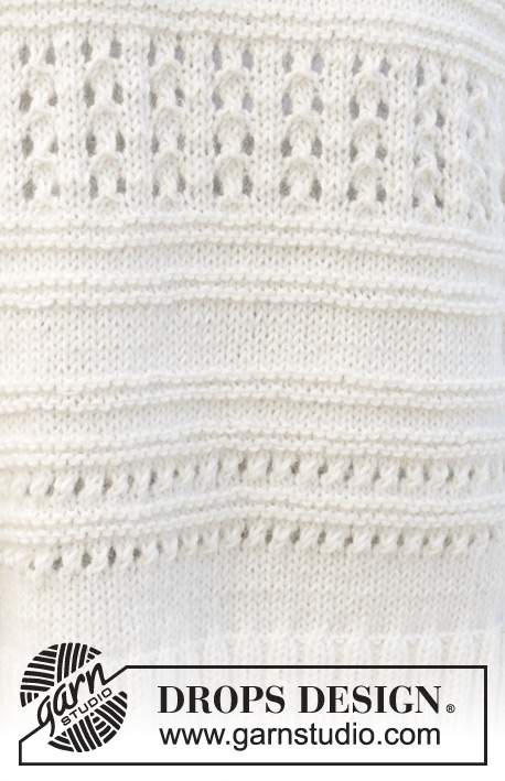 Tip of the Iceberg / DROPS 239-1 - Knitted sweater in DROPS Cotton Merino or DROPS Sky and DROPS Kid-Silk. The piece is worked bottom up, with relief-pattern, lace pattern and splits in the sides. Sizes S - XXXL.