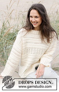 Tip of the Iceberg / DROPS 239-1 - Knitted sweater in DROPS Cotton Merino or DROPS Sky and DROPS Kid-Silk. The piece is worked bottom up, with relief-pattern, lace pattern and splits in the sides. Sizes S - XXXL.