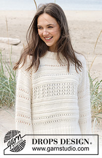 Tip of the Iceberg / DROPS 239-1 - Knitted sweater in DROPS Cotton Merino or DROPS Sky and DROPS Kid-Silk. The piece is worked bottom up, with relief-pattern, lace pattern and splits in the sides. Sizes S - XXXL.