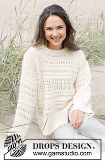 Tip of the Iceberg / DROPS 239-1 - Knitted sweater in DROPS Cotton Merino or DROPS Sky and DROPS Kid-Silk. The piece is worked bottom up, with relief-pattern, lace pattern and splits in the sides. Sizes S - XXXL.
