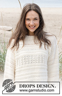 Tip of the Iceberg / DROPS 239-1 - Knitted sweater in DROPS Cotton Merino or DROPS Sky and DROPS Kid-Silk. The piece is worked bottom up, with relief-pattern, lace pattern and splits in the sides. Sizes S - XXXL.