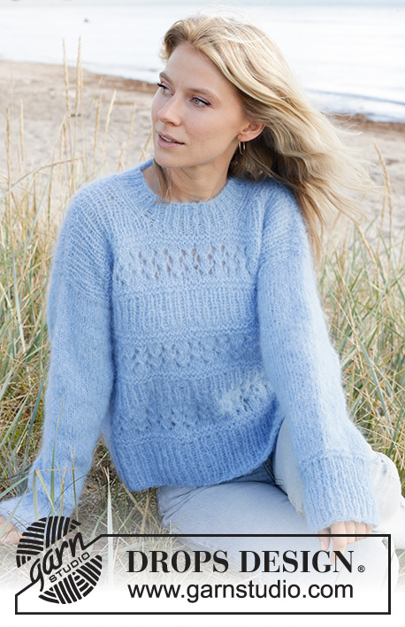 Ocean Melody / DROPS 239-10 - Knitted jumper in DROPS Melody. The piece is worked top down with lace pattern. Sizes XS - XXL.