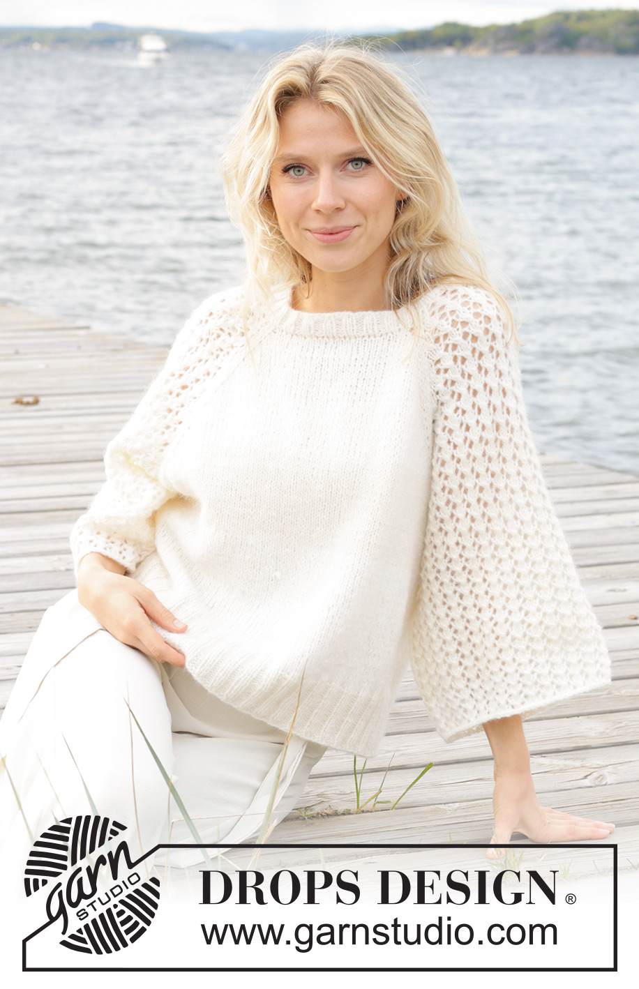 Morgenbris Sweater / DROPS 239-12 - Knitted jumper in DROPS Air. The piece is worked top down with raglan and lace pattern on the sleeves, Sizes S - XXXL.