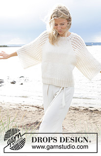 Morgenbris Sweater / DROPS 239-12 - Knitted jumper in DROPS Air. The piece is worked top down with raglan and lace pattern on the sleeves, Sizes S - XXXL.