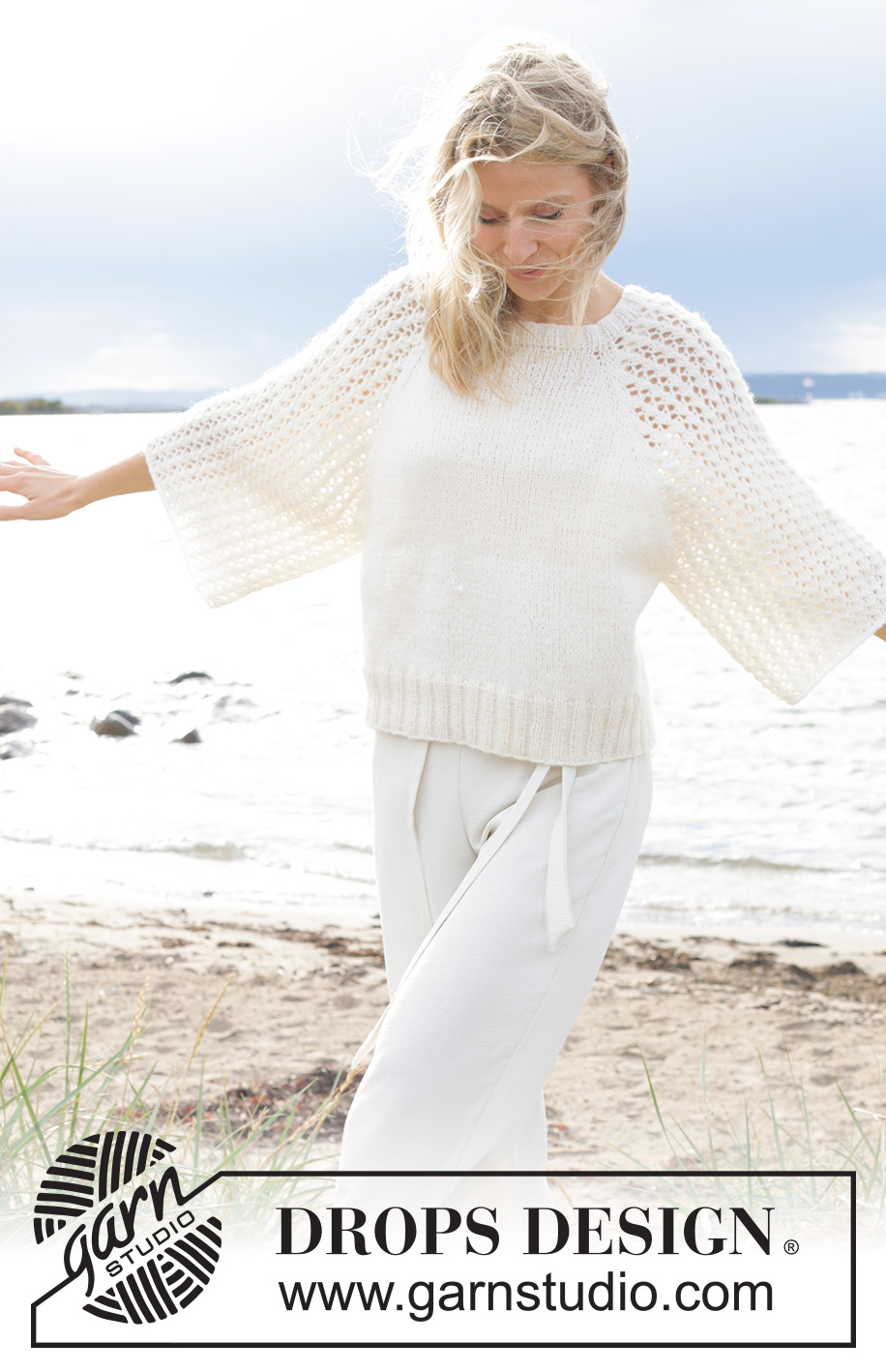 Morgenbris Sweater / DROPS 239-12 - Knitted jumper in DROPS Air. The piece is worked top down with raglan and lace pattern on the sleeves, Sizes S - XXXL.