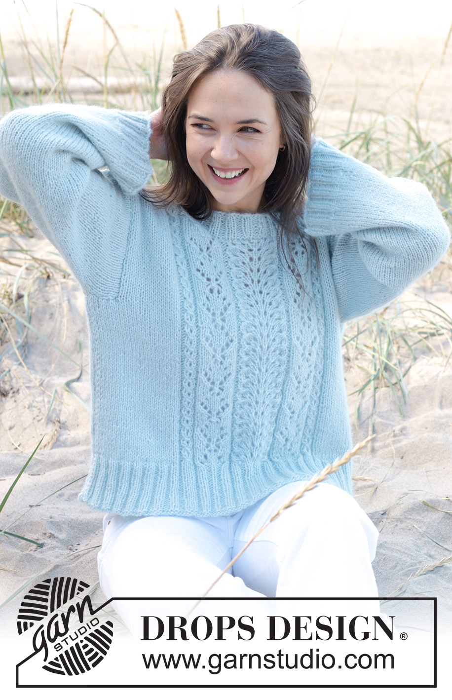 Restful River / DROPS 239-2 - Knitted jumper in DROPS Air. Piece is knitted bottom up with lace pattern Size: S - XXXL.