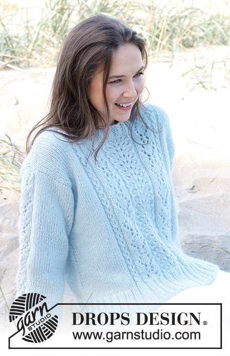 Restful River / DROPS 239-2 - Knitted jumper in DROPS Air. Piece is knitted bottom up with lace pattern Size: S - XXXL.