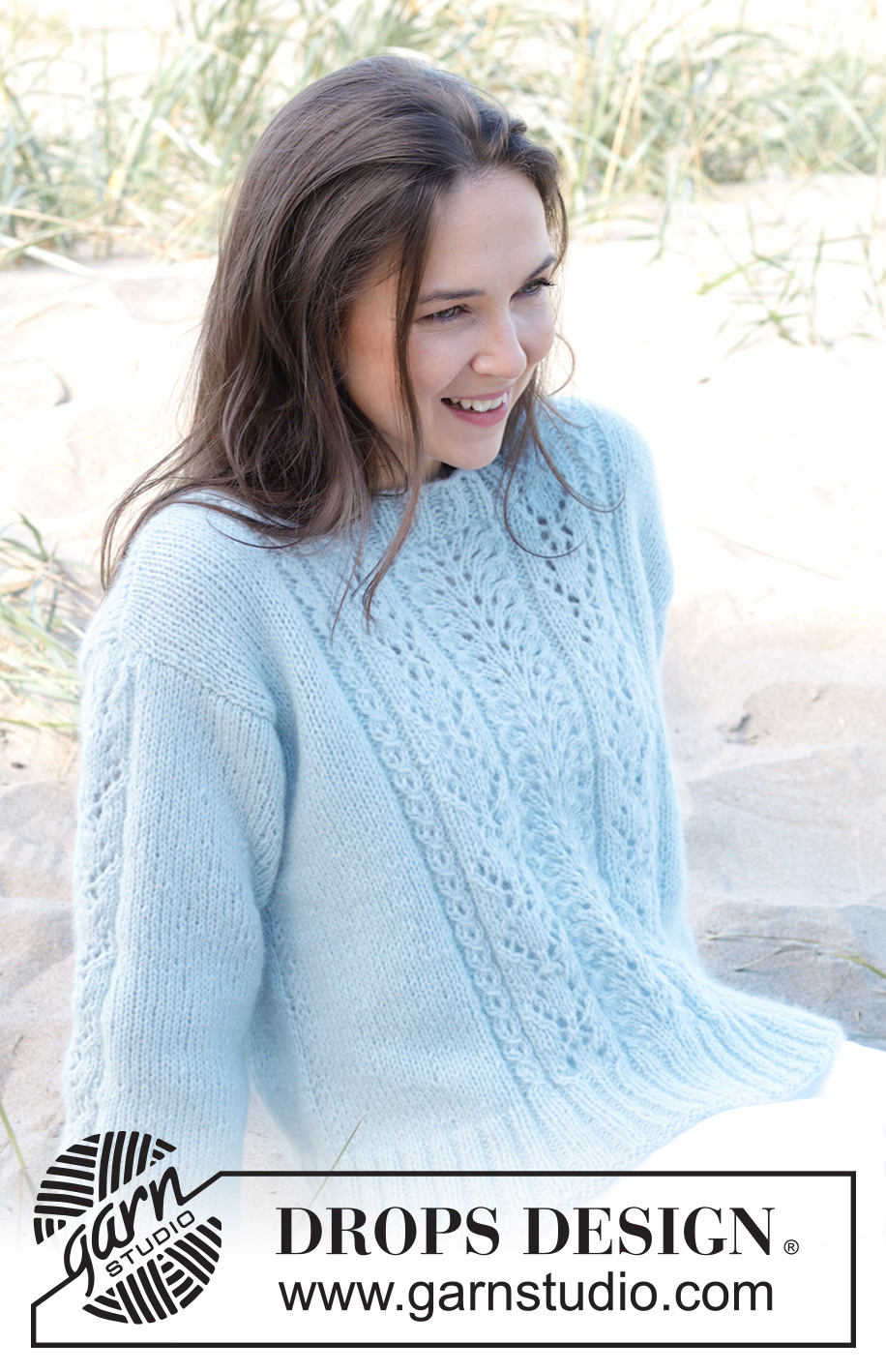 Restful River / DROPS 239-2 - Knitted jumper in DROPS Air. Piece is knitted bottom up with lace pattern Size: S - XXXL.