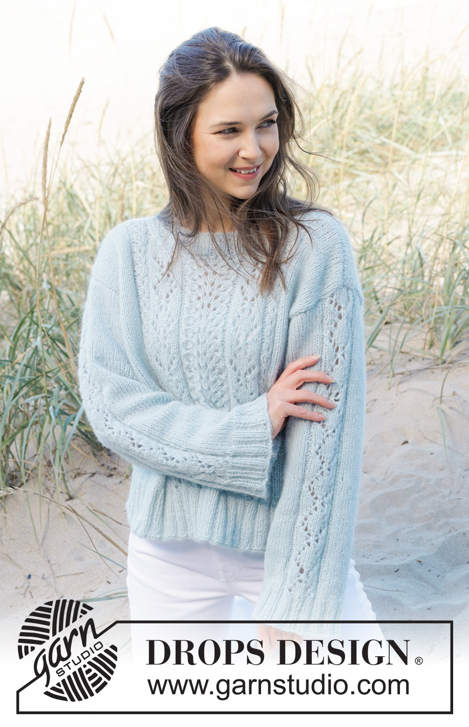 Restful River / DROPS 239-2 - Knitted jumper in DROPS Air. Piece is knitted bottom up with lace pattern Size: S - XXXL.
