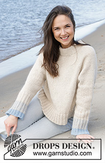 Rising Blue Tide / DROPS 239-20 - Knitted jumper with 1  strand DROPS Soft Tweed and 1 strand DROPS Kid-Silk. The piece is worked top down, with raglan and double neck. Sizes S - XXXL.