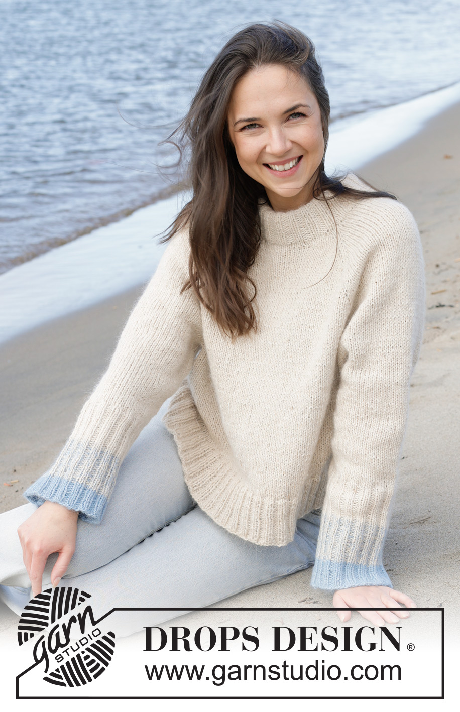 Rising Blue Tide / DROPS 239-20 - Knitted jumper with 1  strand DROPS Soft Tweed and 1 strand DROPS Kid-Silk. The piece is worked top down, with raglan and double neck. Sizes S - XXXL.