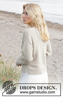 Idle Summer / DROPS 239-30 - Knitted jumper in DROPS Sky or DROPS Daisy. Piece is knitted top down with European shoulder / diagonal shoulder, V-neck and i-cord. Size: S - XXXL