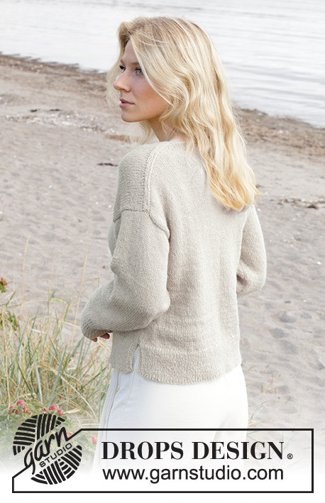 Idle Summer / DROPS 239-30 - Knitted jumper in DROPS Sky or DROPS Daisy. Piece is knitted top down with European shoulder / diagonal shoulder, V-neck and i-cord. Size: S - XXXL
