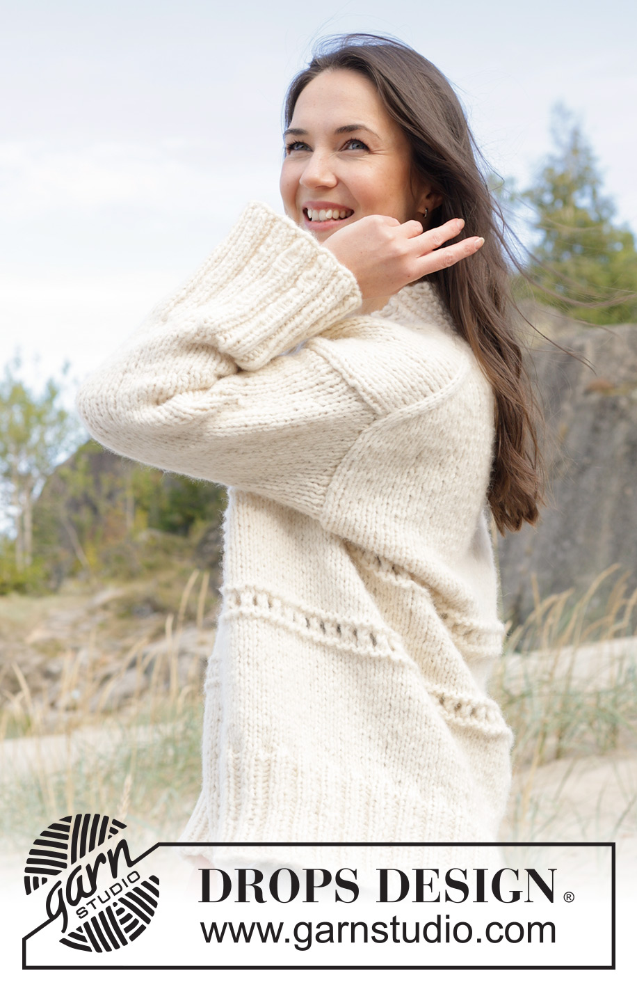 Ivory Collage Cardigan / DROPS 239-31 - Veste tricotée de haut en bas avec épaules européennes / épaules biaisées et point fantaisie relief, avec 1 fil DROPS Wish ou 2 fils DROPS Air. Du S au XXXL.