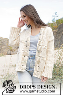 Ivory Collage Cardigan / DROPS 239-31 - Veste tricotée de haut en bas avec épaules européennes / épaules biaisées et point fantaisie relief, avec 1 fil DROPS Wish ou 2 fils DROPS Air. Du S au XXXL.